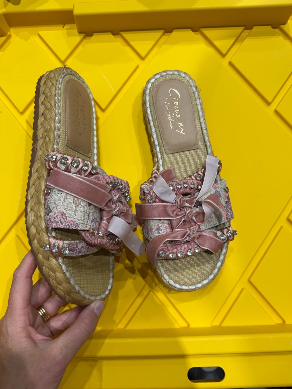 Circus by Sam Edelman Pink Floral Raffia Espadrille Slide Sandals